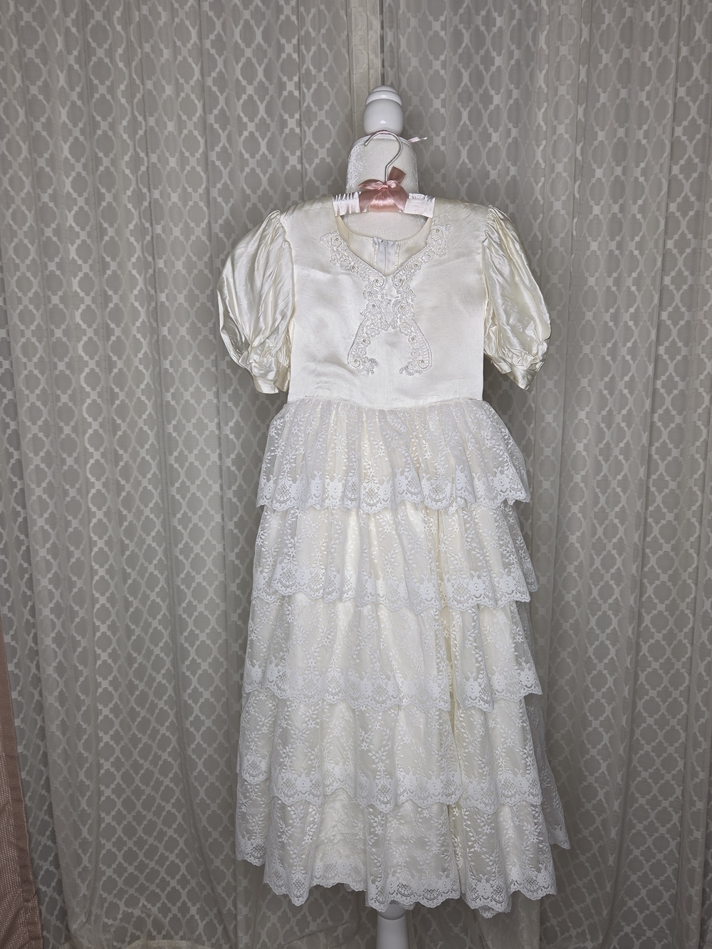 Vintage Ivory Lace Tiered Girls' First Communion Dress